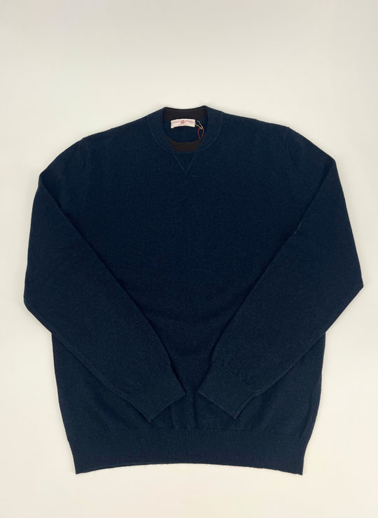 Navy Cashmere Contrast Collar Sweater