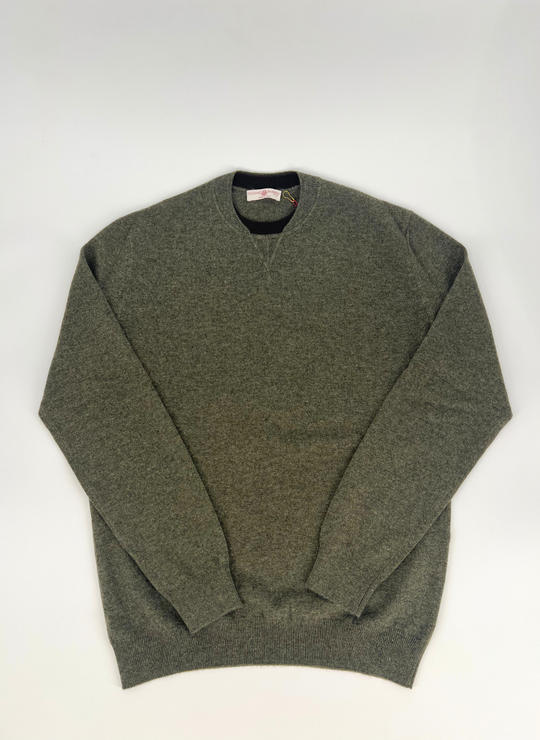 Olive Cashmere Contrast Collar Sweater
