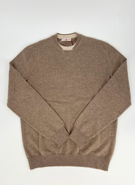 Taupe Cashmere Contrast Collar Sweater