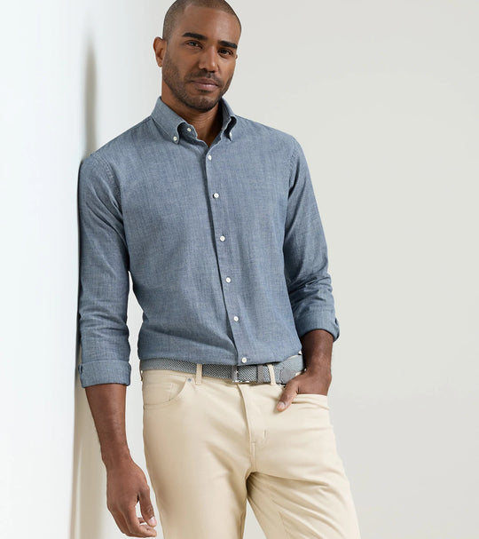 Devonport Chambray Cotton-Stretch Sport Shirt in Indigo