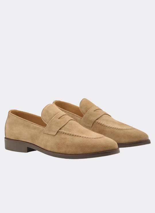 Madison Suede Penny Loafer In Dark Jute