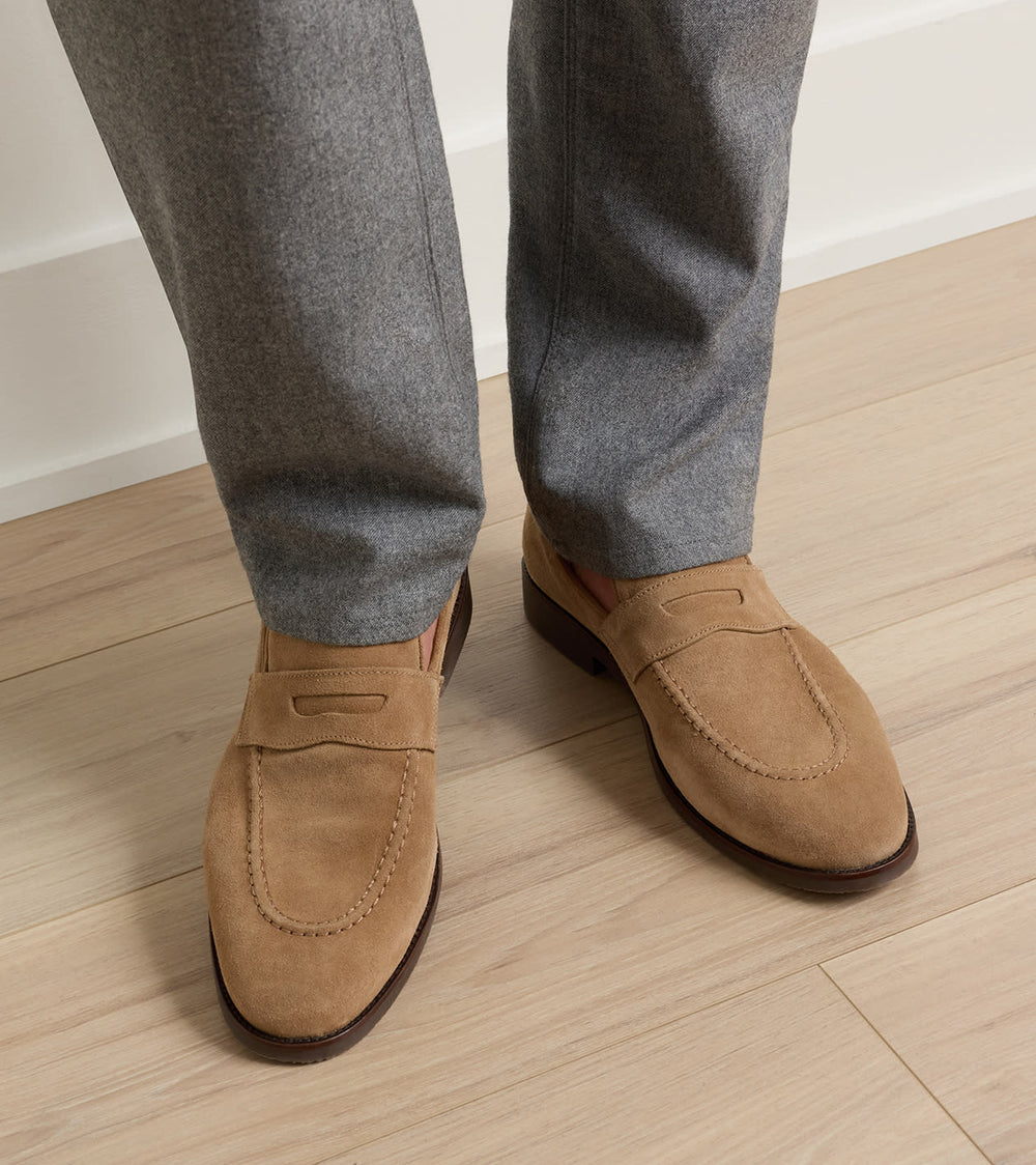 Madison Suede Penny Loafer In Dark Jute