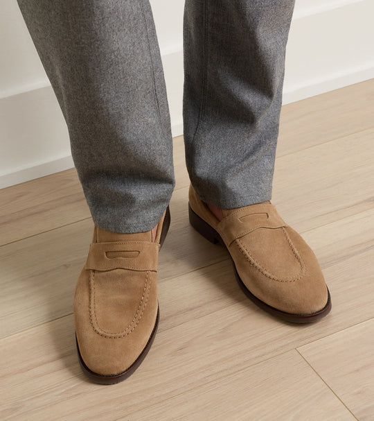 Madison Suede Penny Loafer In Dark Jute
