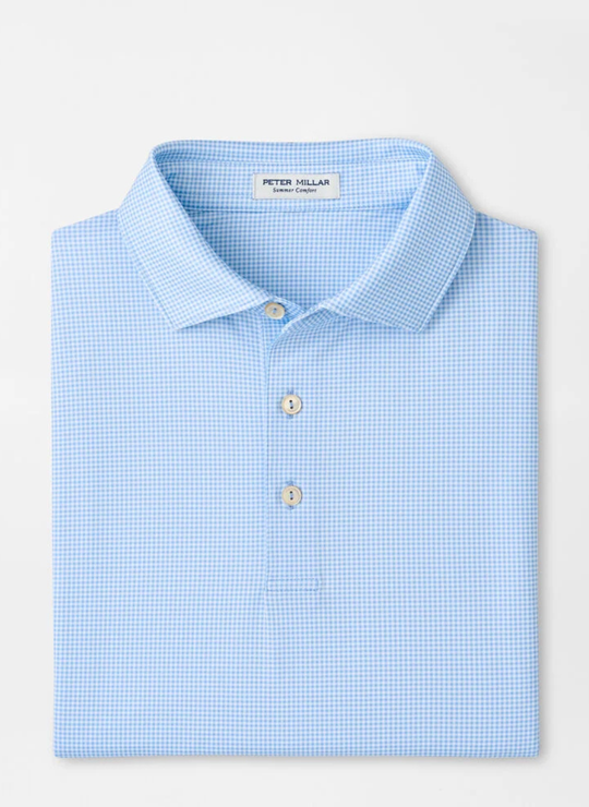 Gingham Performance Jersey Polo Cottage Blue