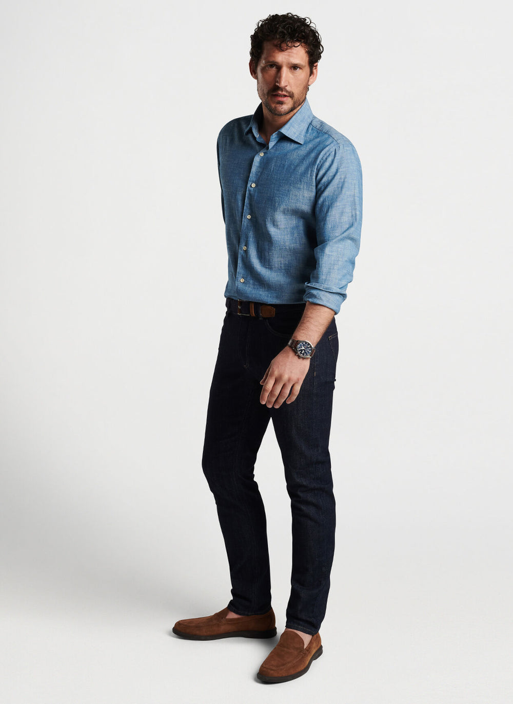 Peter Millar Vintage Washed Five-Pocket Denim In Dark Indigo