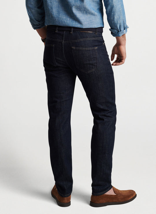 Peter Millar Vintage Washed Five-Pocket Denim In Dark Indigo
