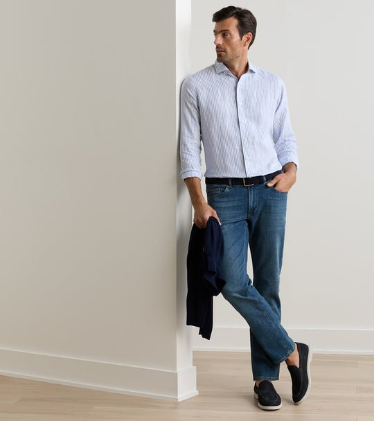 Vintage Washed Five-Pocket Denim In True Blue Washed