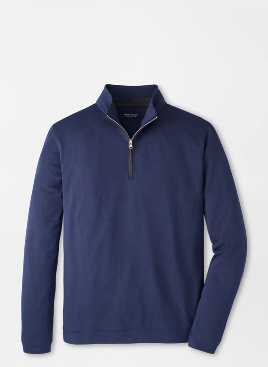 Albatross Cotton-Blend Piqué Quarter-Zip In Navy