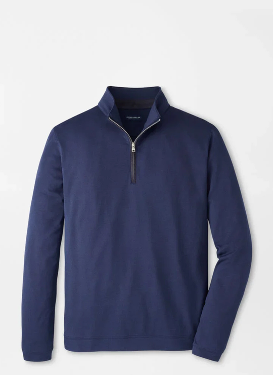 Albatross Cotton-Blend Piqué Quarter-Zip In Navy