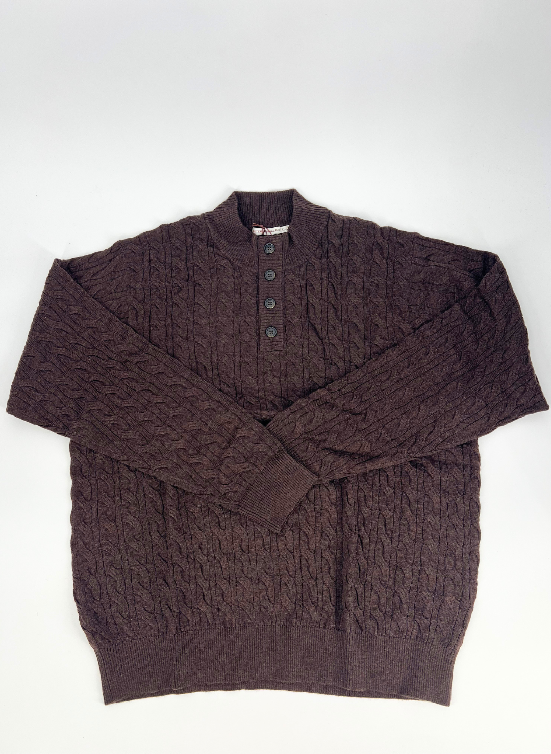 Henley Cable Knit Sweater in Chocolate
