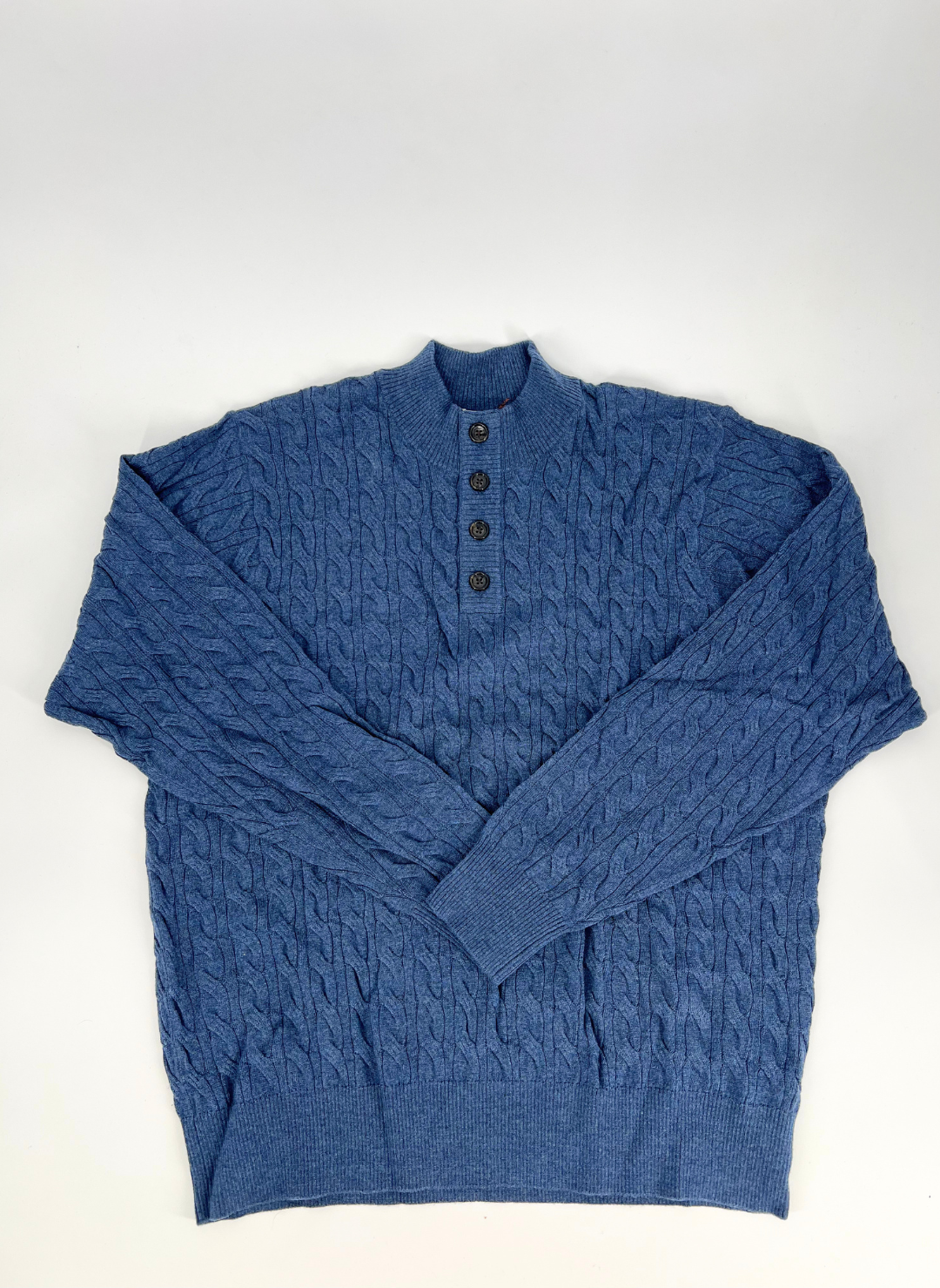 Henley Cable Knit Sweater in Dusk Blue