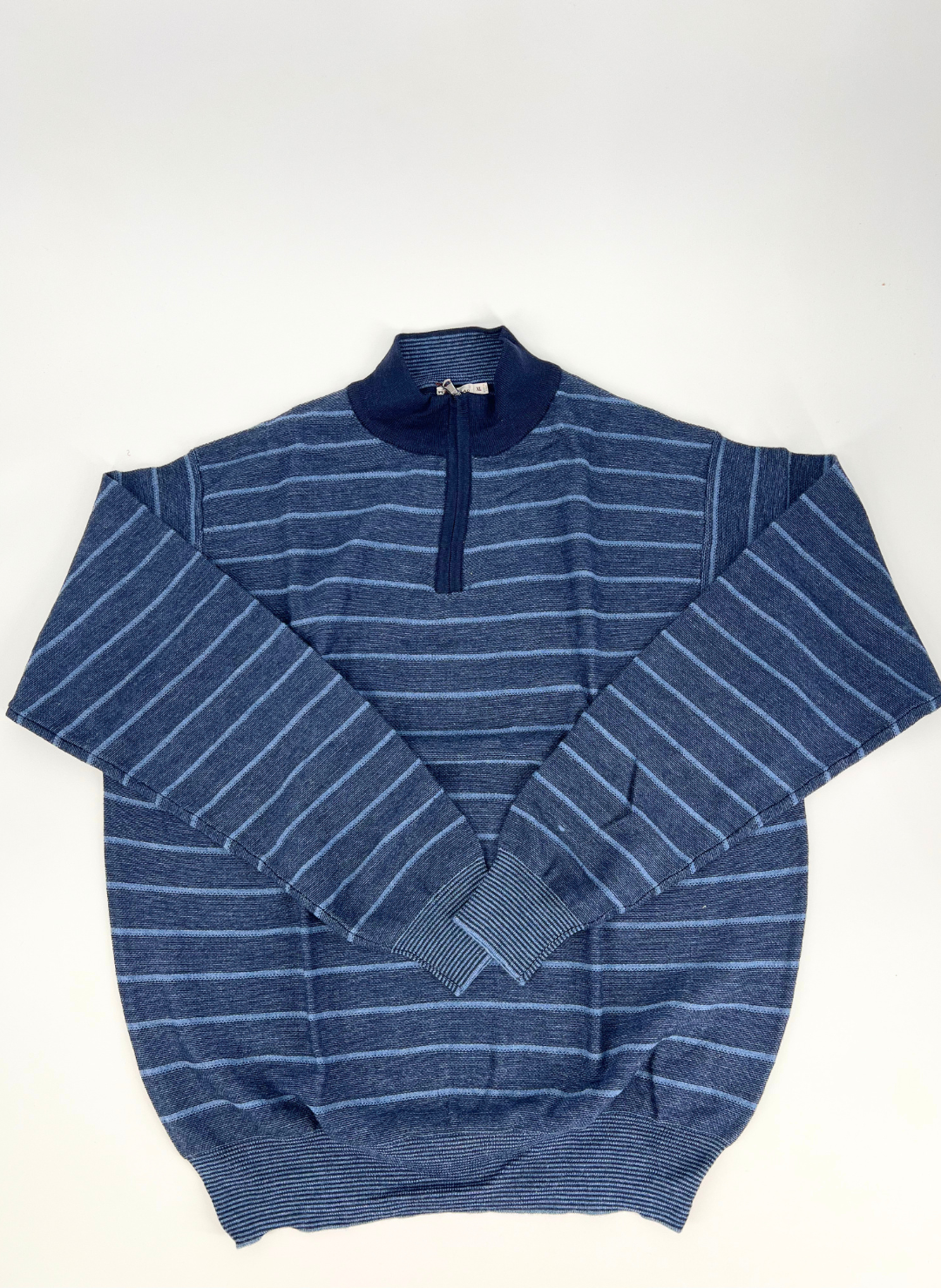 Merino Striped Q-Zip Sweater in Navy