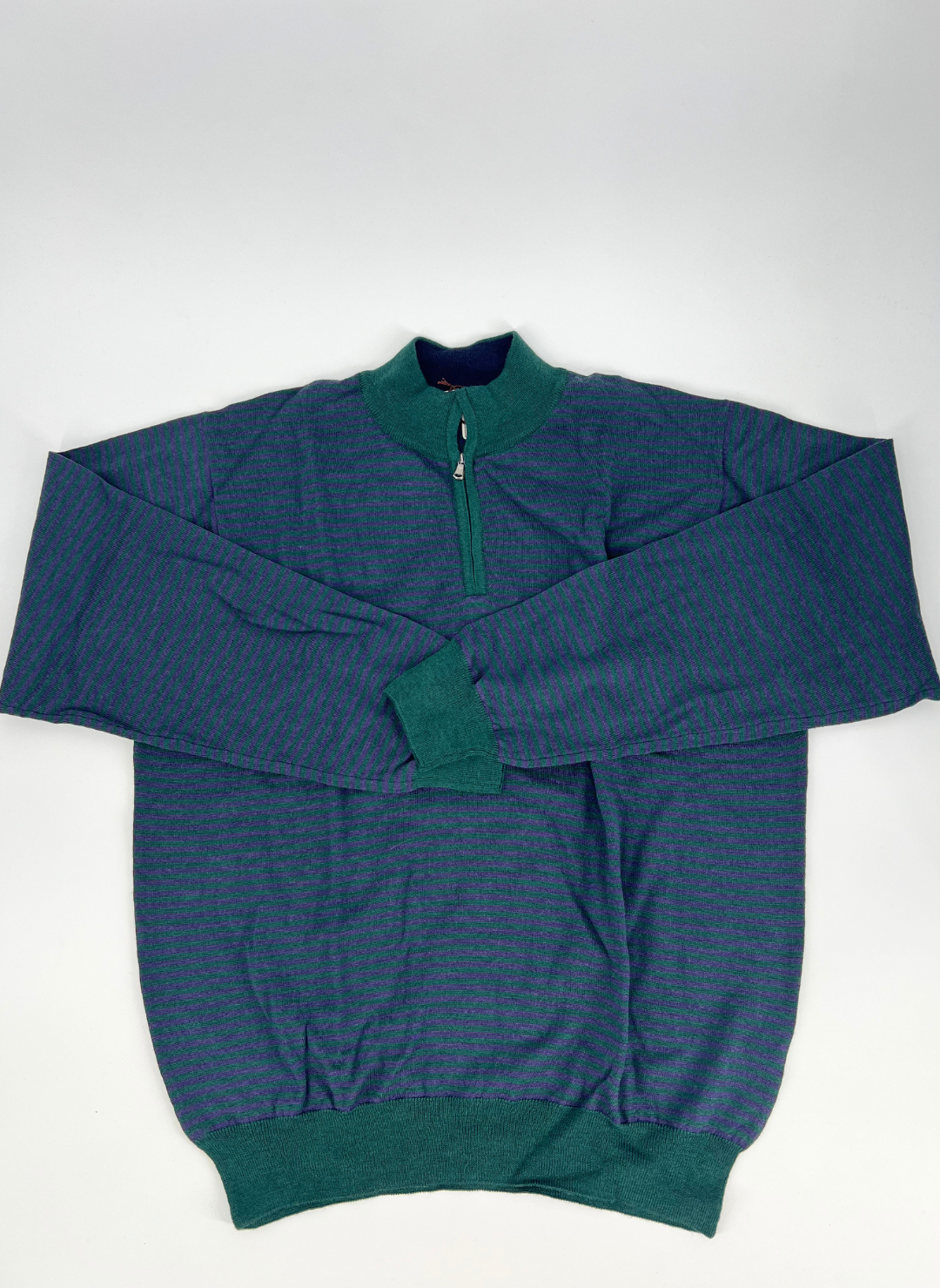 Striped Merino Q-Zip Sweater in Green