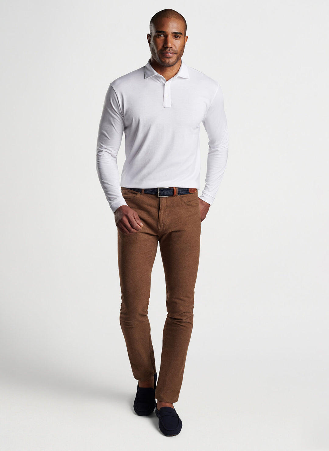 Peter Millar Pilot Mill Long-Sleeve Polo In White