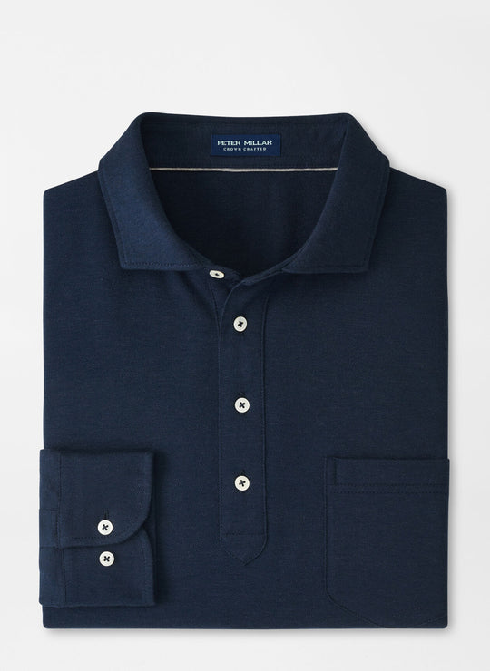 Peter Millar Amble Long-Sleeve Cotton Cashmere Polo In Navy