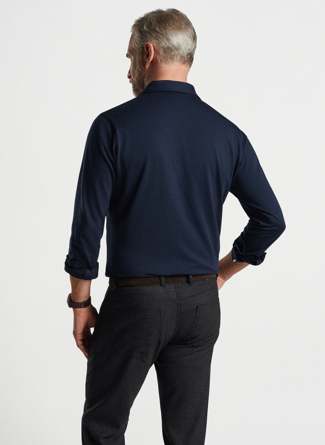 Peter Millar Amble Long-Sleeve Cotton Cashmere Polo In Navy
