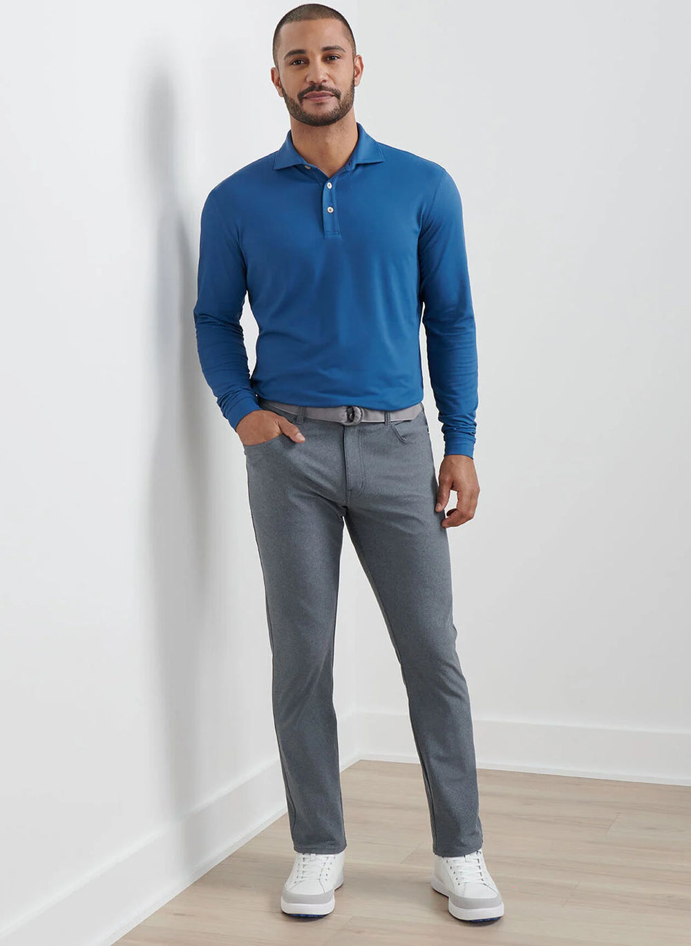 Peter Millar Brevard Performance Flannel Five-Pocket Pant in Charcoal