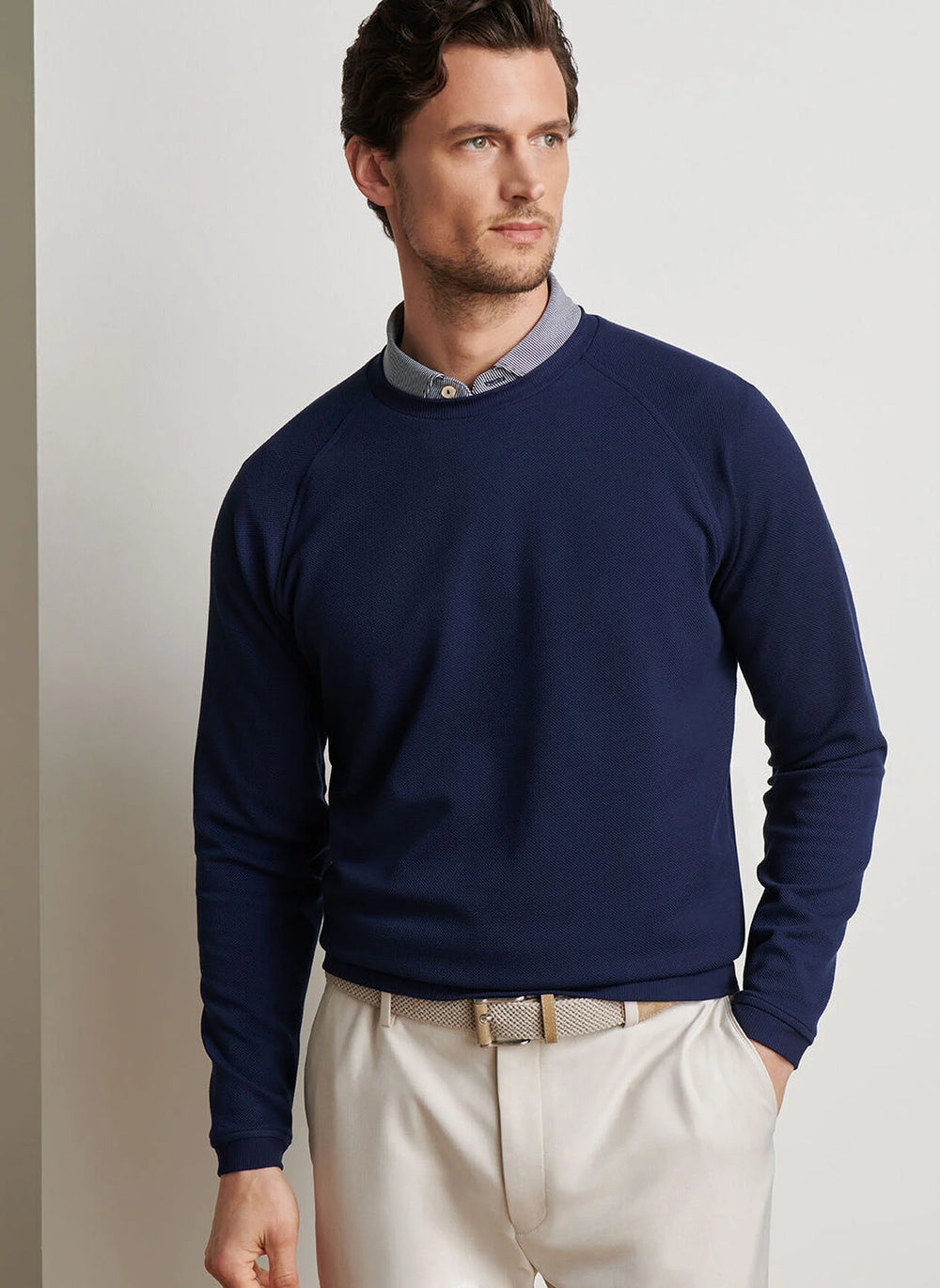 Peter Millar Cradle Piqué Performance Crewneck In Navy
