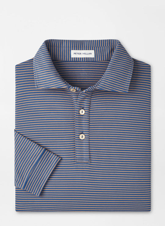 Peter Millar Lyons Stripe Performance Jersey Long-Sleeve Polo In Blue Haze