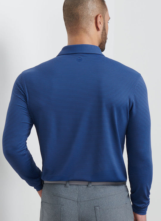 Peter Millar Lyons Stripe Performance Jersey Long-Sleeve Polo In Navy
