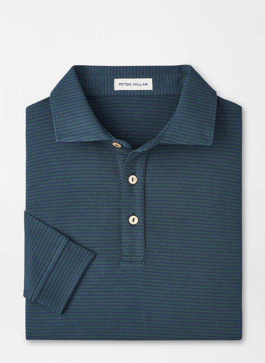 Peter Millar Lyons Stripe Performance Jersey Long-Sleeve Polo In Nordic Pine
