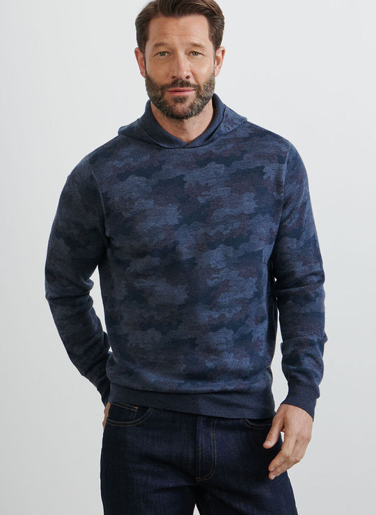 Peter Millar Reversible Camo Popover Hoodie In Blue Haze