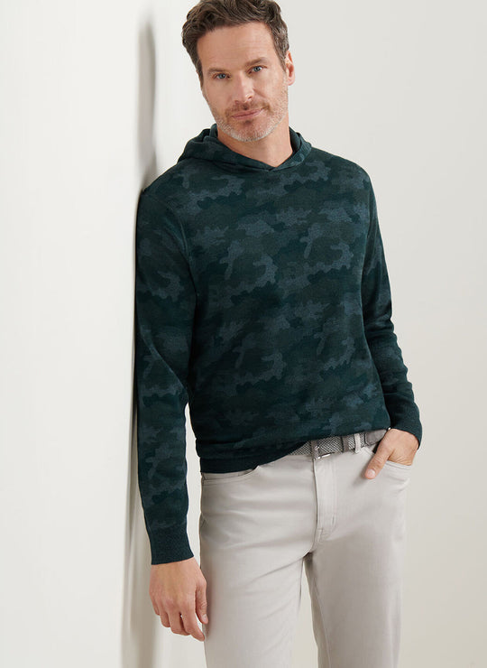 Peter Millar Reversible Camo Popover Hoodie In Deep Verdant