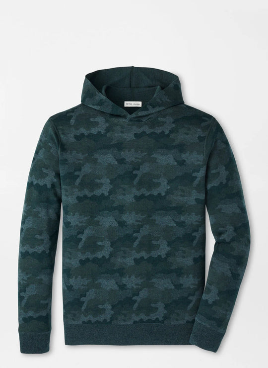 Peter Millar Reversible Camo Popover Hoodie In Deep Verdant