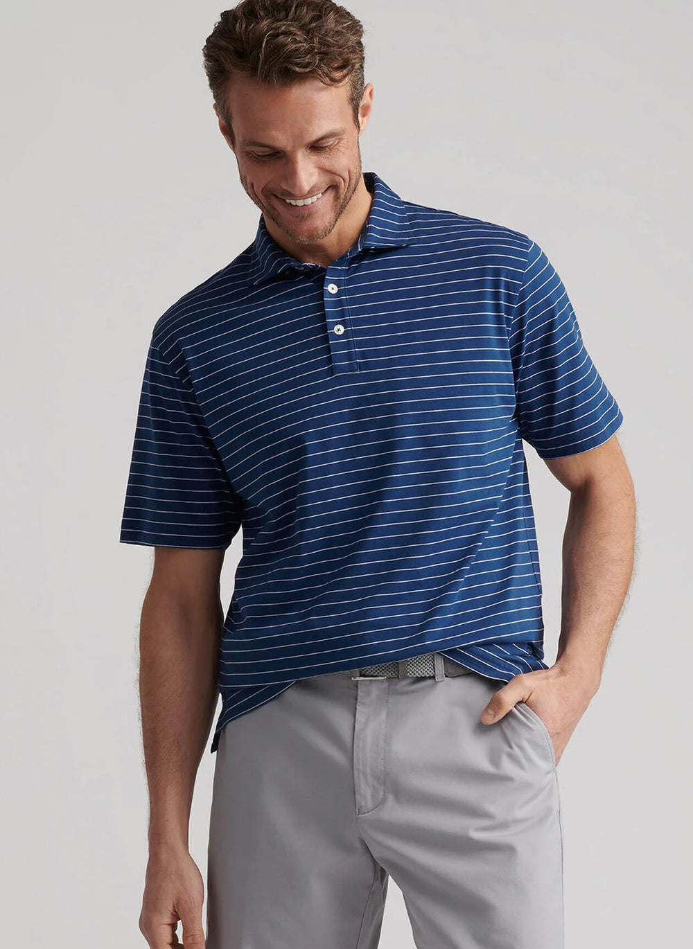 Peter Millar Rover Stripe Crown Comfort Cotton Polo In Atlantic Blue