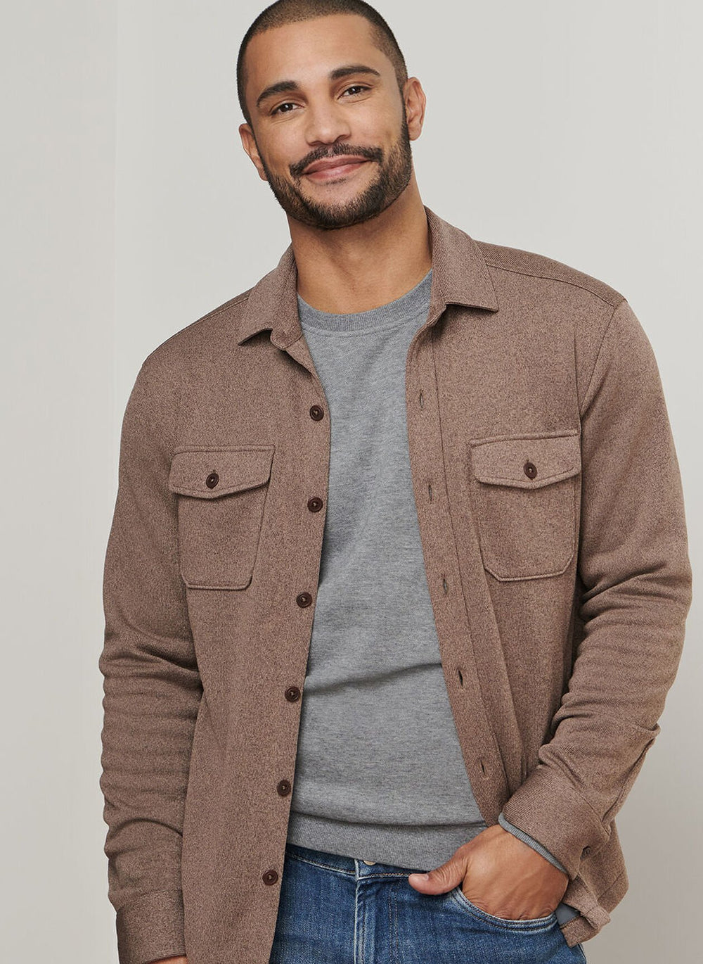 Peter Millar Crown Sweater Fleece Shirt Jacket In Poplar Brown