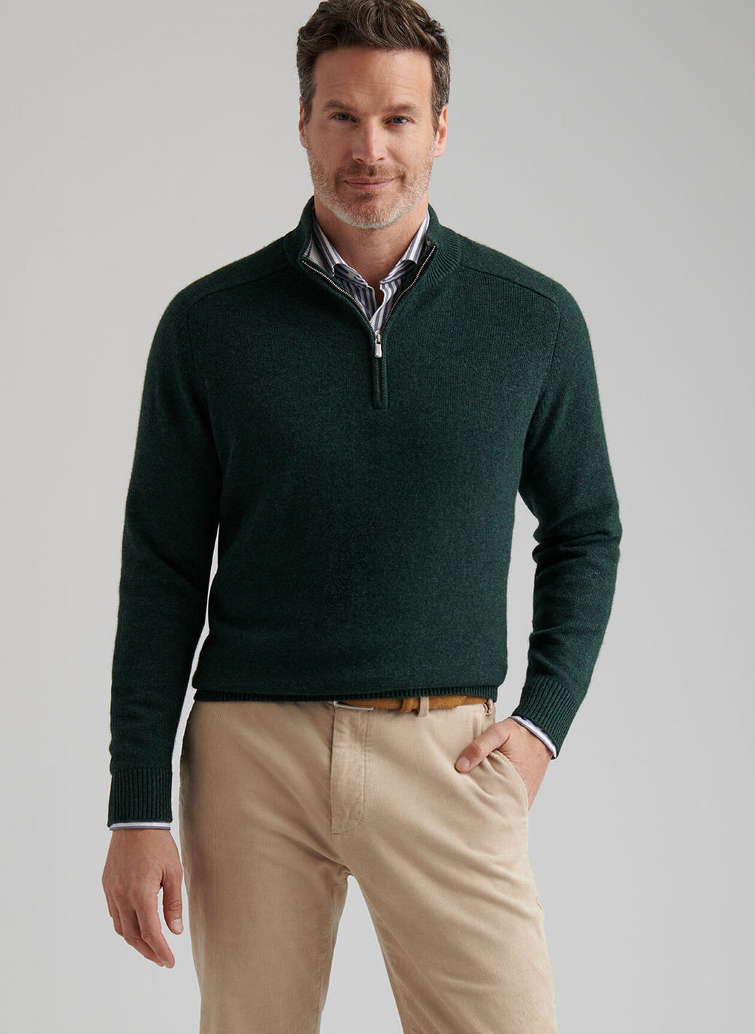 Peter Millar Crescent Quarter-Zip Sweater In Deep Verdant