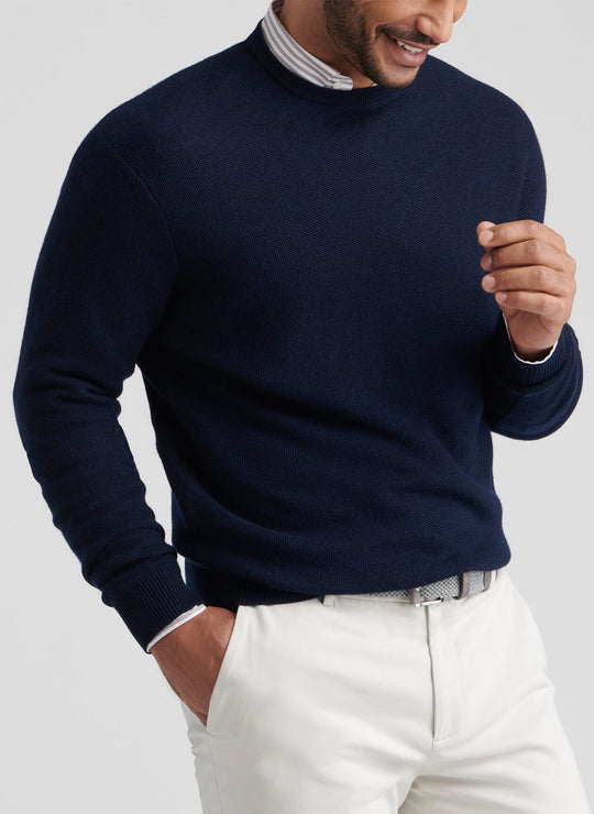 Autumn Crest Honeycomb Crewneck Sweater in Navy