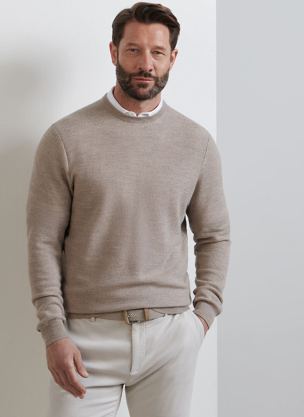 Peter Millar Autumn Crest Honeycomb Crewneck Sweater In Light Elm