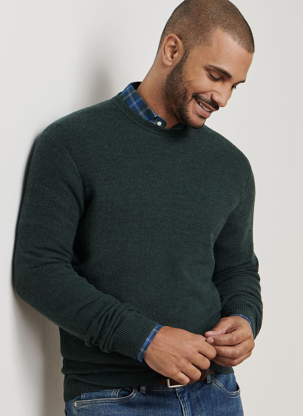Peter Millar Autumn Crest Honeycomb Crewneck Sweater In Nordic Pine