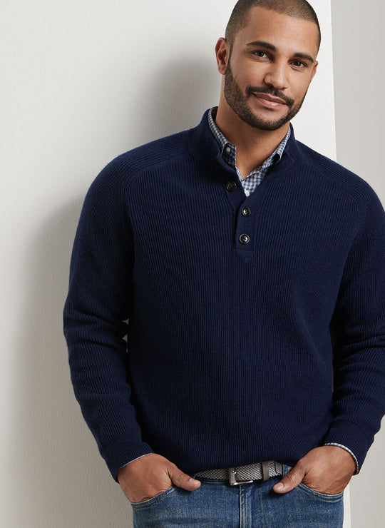 Peter Millar Brant Button Mock Sweater In Navy