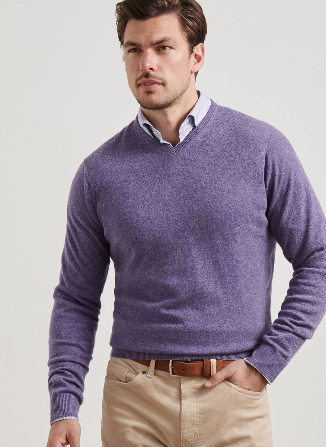 Peter Millar Crown Heritage Cashmere V-Neck Sweater In Deep Violet
