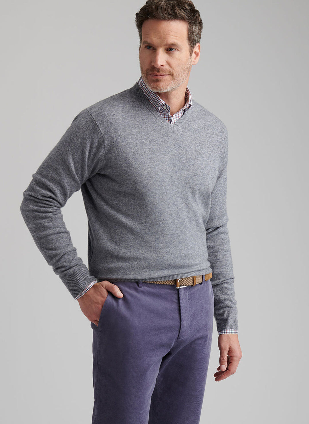Peter Millar Crown Heritage Cashmere V-Neck Sweater In Oslo Grey