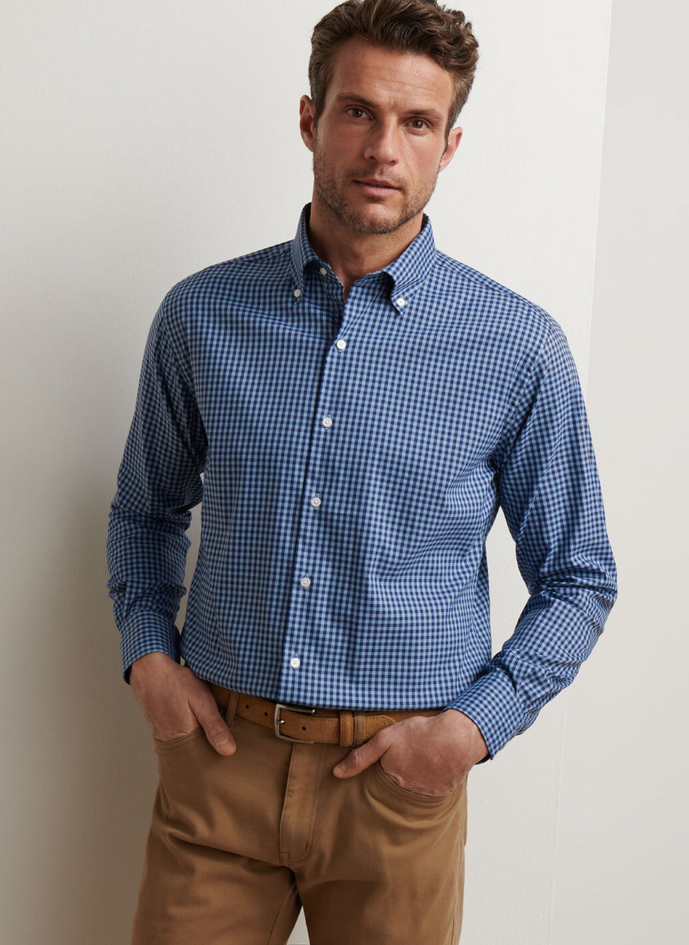 Peter Millar Conway Crown Lite Cotton-Stretch Shirt In Ruddy Blue