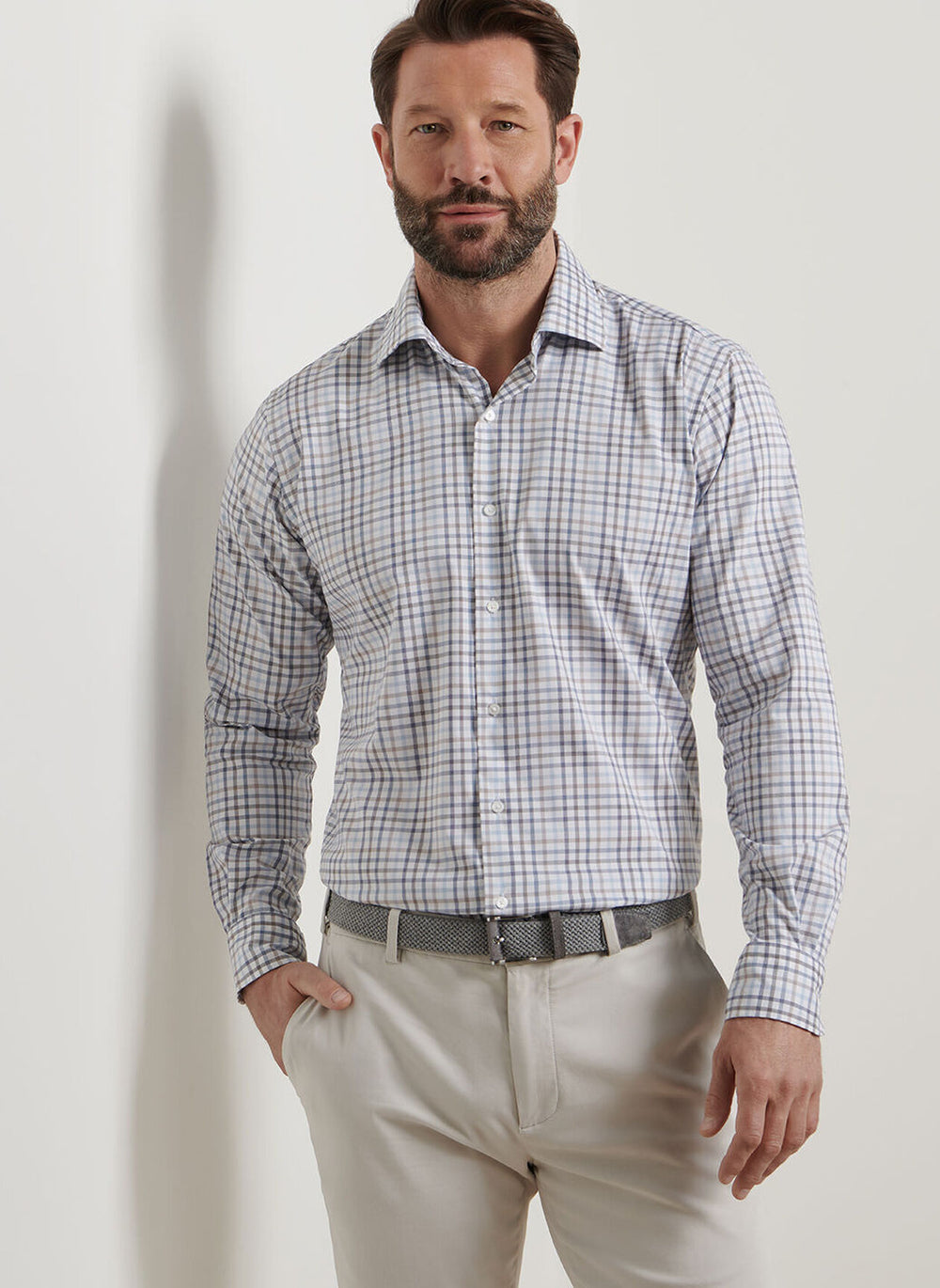 Peter Millar North Coast Crown Lite Cotton-Stretch Sport Shirt In Blue Haze