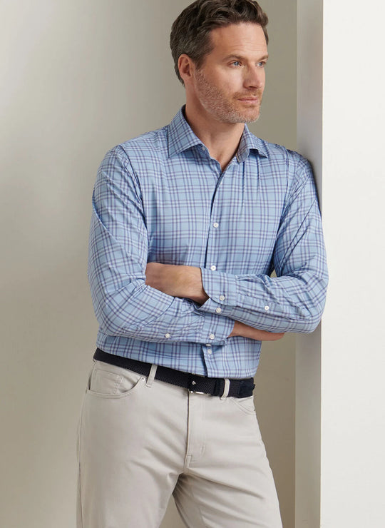 Peter Millar Brevard Crown Lite Cotton-Stretch Sport Shirt In Ruddy Blue