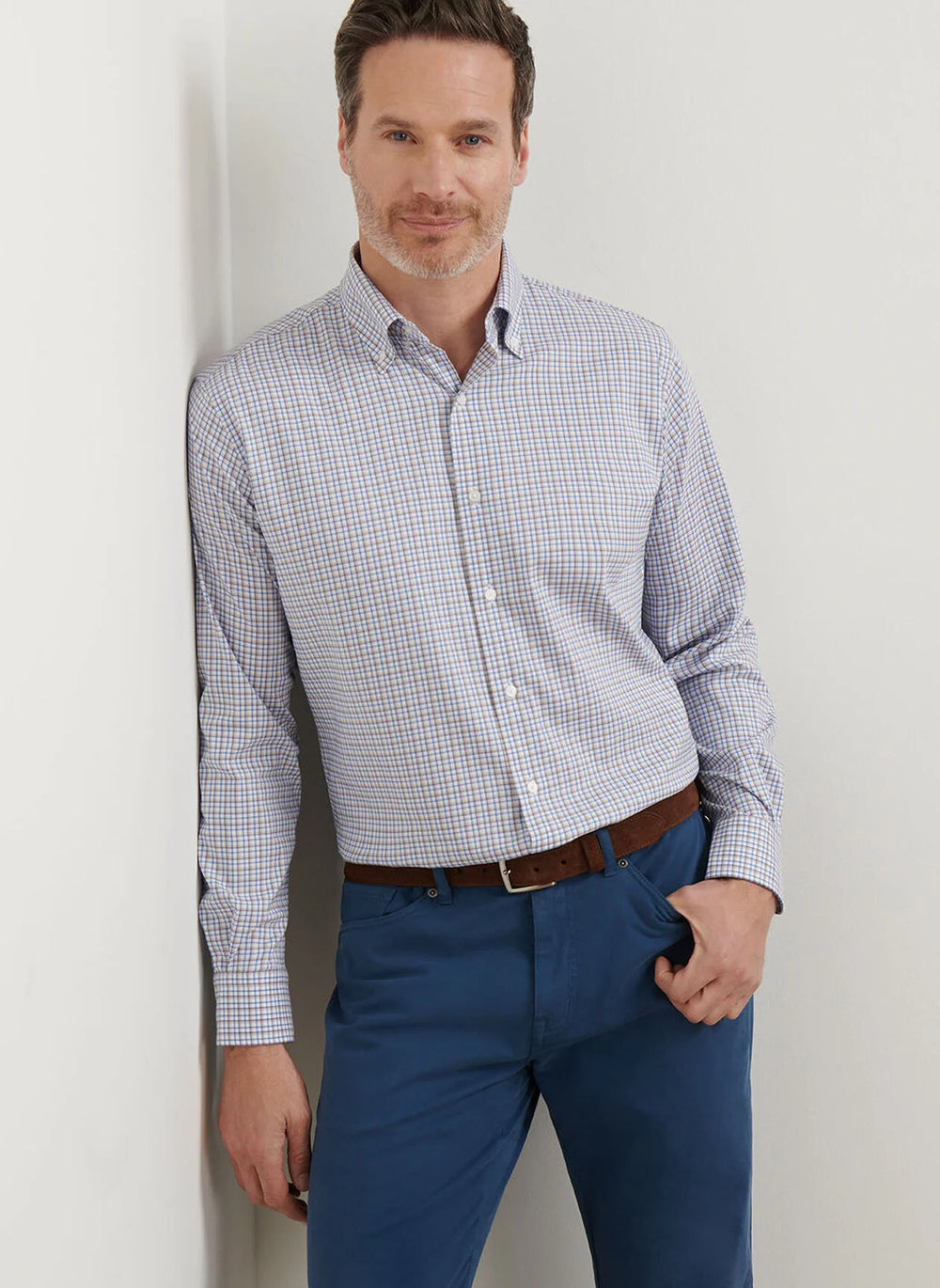 Peter Millar Julian Crown Lite Cotton-Stretch Shirt In Evening Tide
