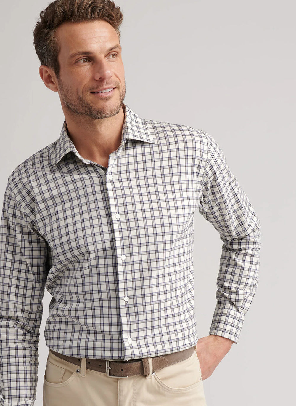 Peter Millar Lenox Crown Lite Cotton-Stretch Sport Shirt In Winter Ivory