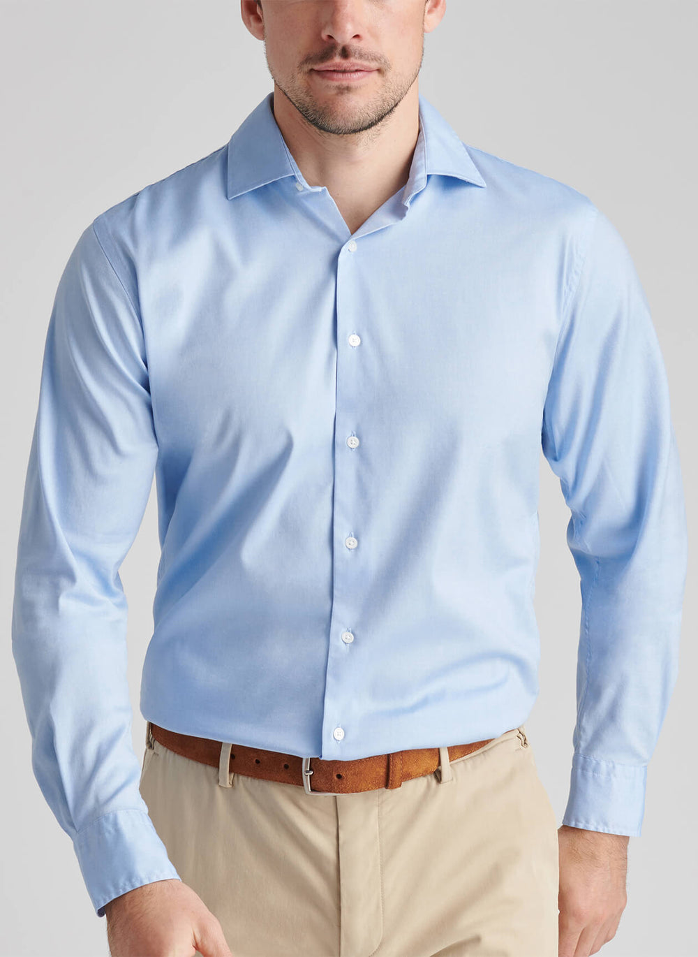 Campbell Perfect Pinpoint Cotton-Stretch Sport Shirt in Cottage Blue