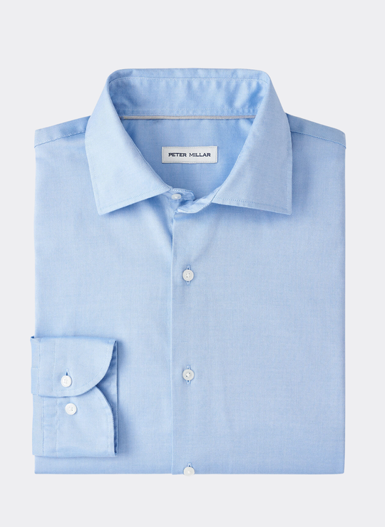 Campbell Perfect Pinpoint Cotton-Stretch Sport Shirt in Cottage Blue