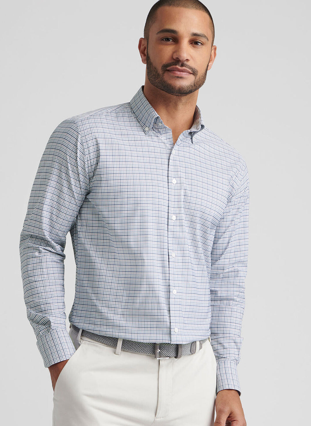 Peter Millar Leavenworth Performance Twill Sport Shirt In Blue Haze