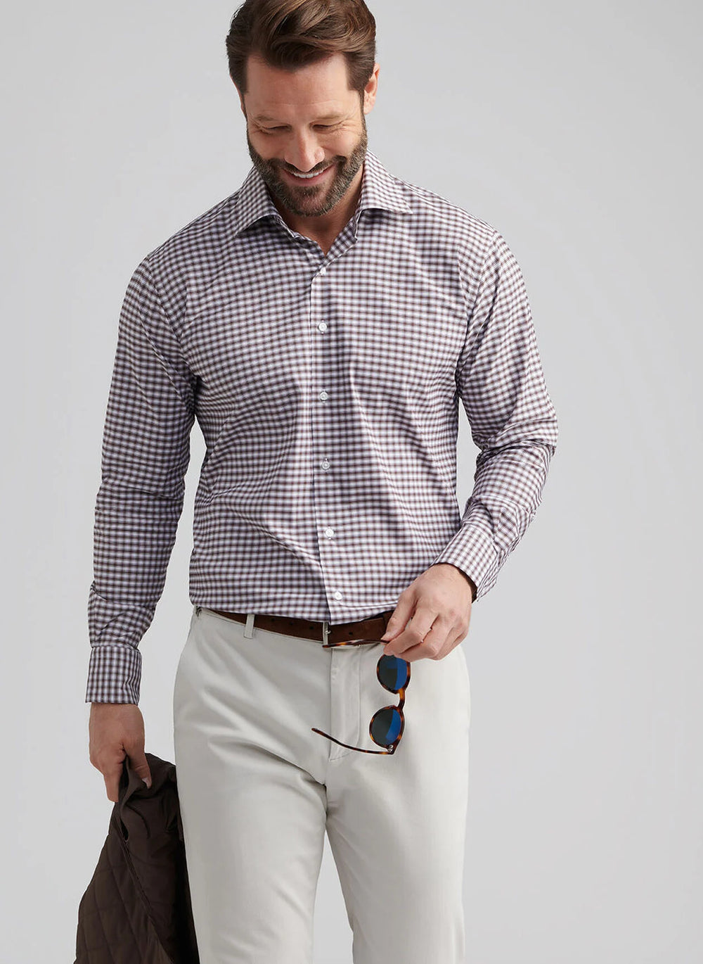 Peter Millar Fairbanks Performance Twill Sport Shirt In French Press