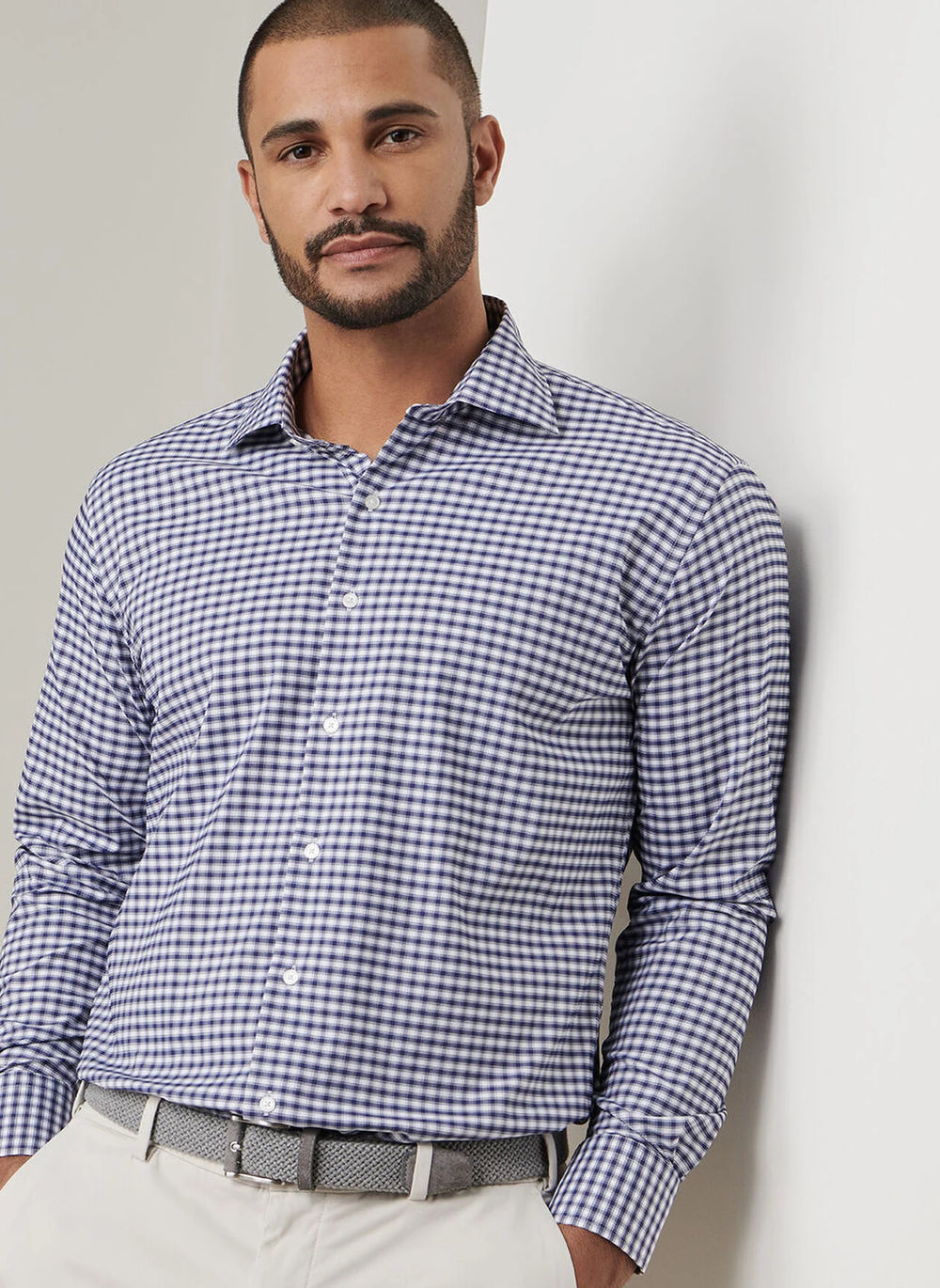 Peter Millar Fairbanks Performance Twill Sport Shirt In Navy