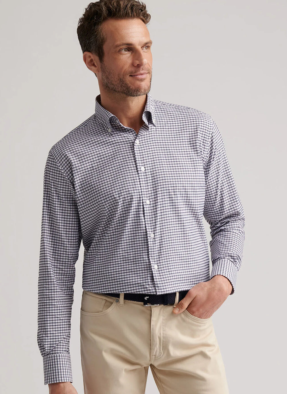 Peter Millar Cashiers Performance Twill Sport Shirt In Navy