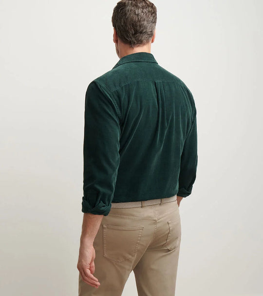 Peter Millar Aspen Cotton Cashmere Corduroy Sport Shirt in Deep Verdant