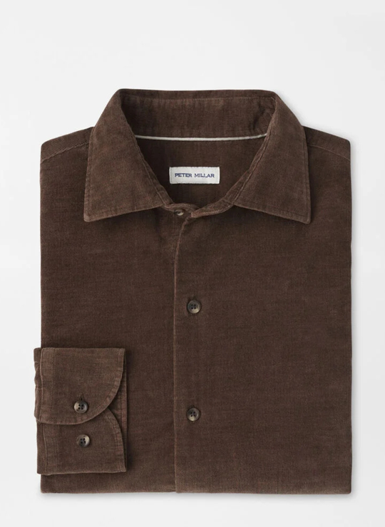 Peter Millar Aspen Cotton Cashmere Corduroy Sport Shirt in French Press